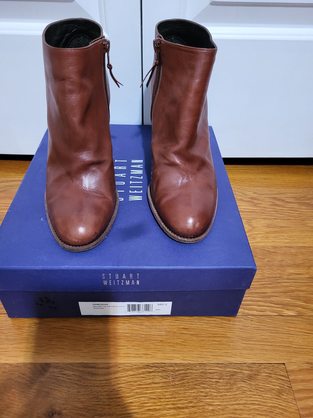 Stuart Weitzman Chestnut Brown Leather Zip Ankle Boots